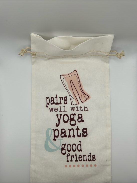 Other - NEW “pairs well with yoga pants & good friends” Drawstring Bottle Bag 🧘♀️🍷
